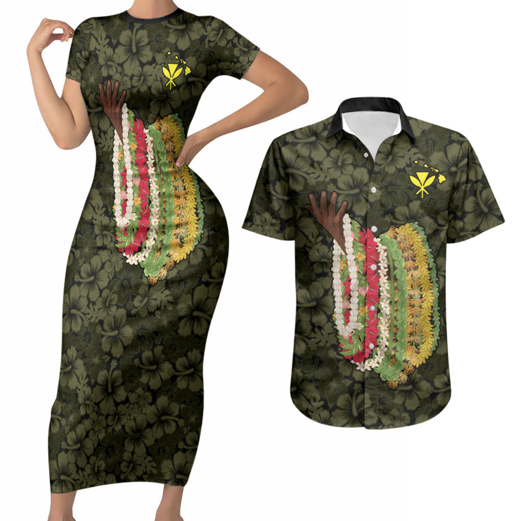 Hawaii Lei Kamehameha Couples Matching Short Sleeve Bodycon Dress and Hawaiian Shirt Melemele Seamless Pattern Hibiscus Flower LT9 Yellow - Polynesian Pride