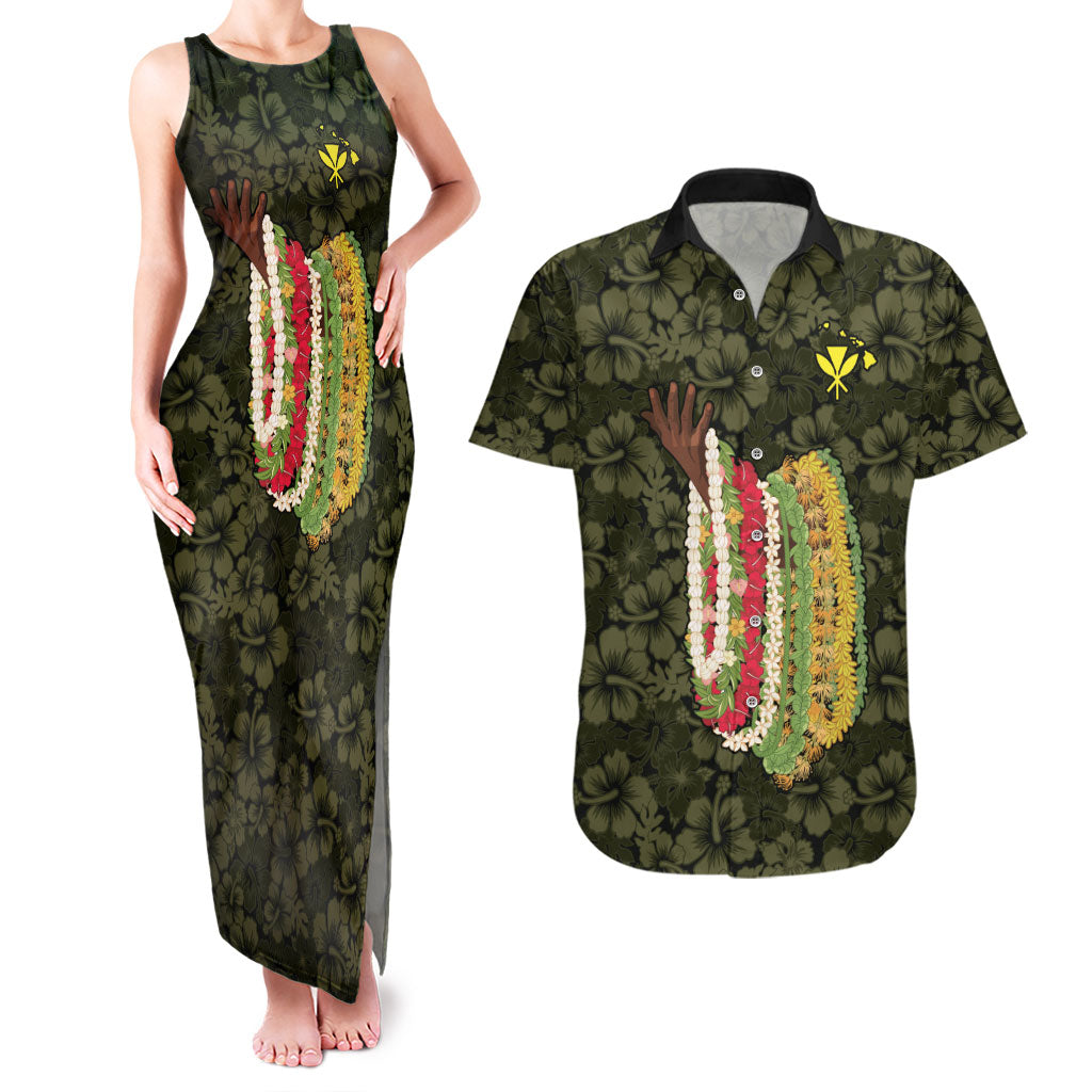 Hawaii Lei Kamehameha Couples Matching Tank Maxi Dress and Hawaiian Shirt Melemele Seamless Pattern Hibiscus Flower