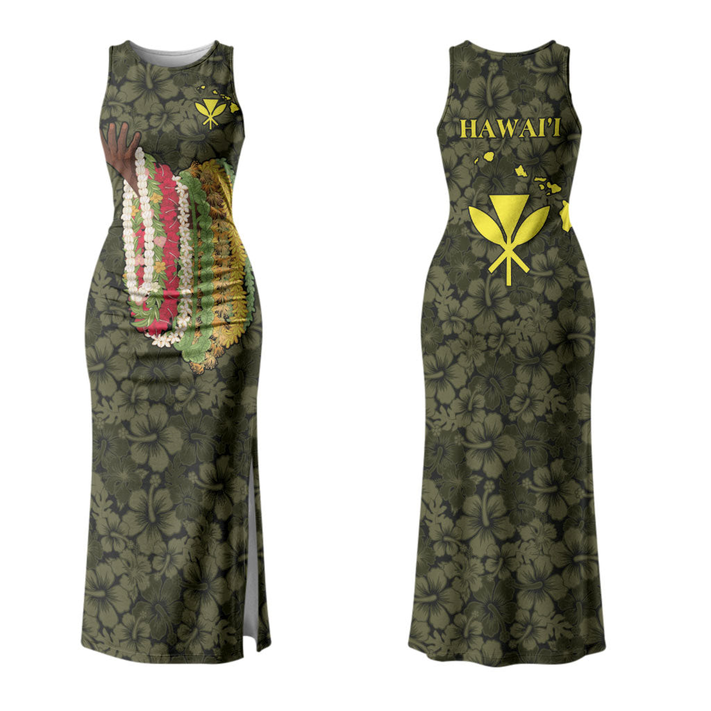 Hawaii Lei Kamehameha Couples Matching Tank Maxi Dress and Long Sleeve Button Shirt Melemele Seamless Pattern Hibiscus Flower LT9 - Polynesian Pride