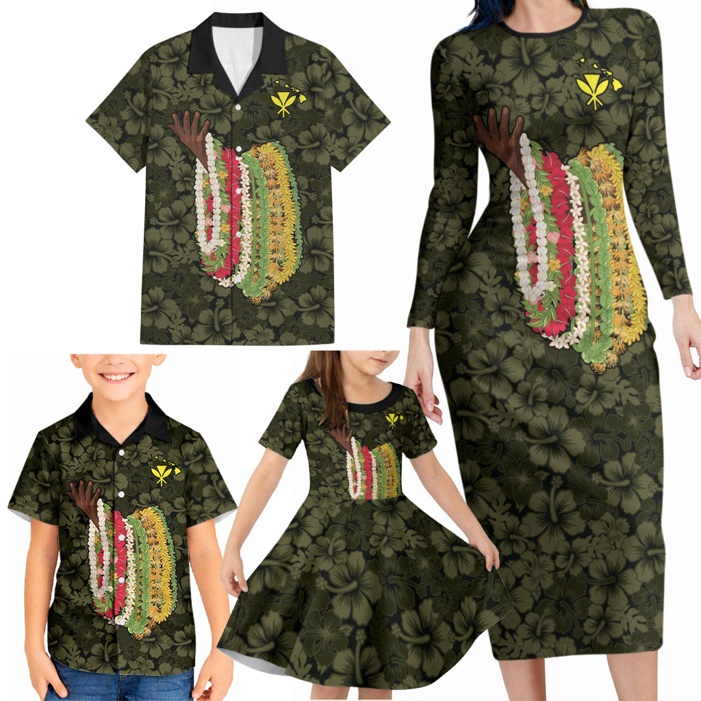 Hawaii Lei Kamehameha Family Matching Long Sleeve Bodycon Dress and Hawaiian Shirt Melemele Seamless Pattern Hibiscus Flower LT9 - Polynesian Pride