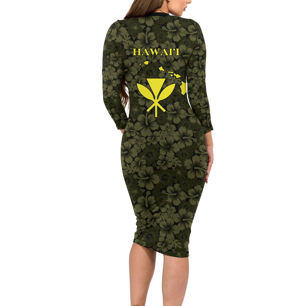 Hawaii Lei Kamehameha Family Matching Long Sleeve Bodycon Dress and Hawaiian Shirt Melemele Seamless Pattern Hibiscus Flower
