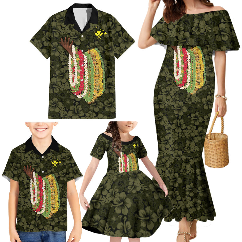 Hawaii Lei Kamehameha Family Matching Mermaid Dress and Hawaiian Shirt Melemele Seamless Pattern Hibiscus Flower
