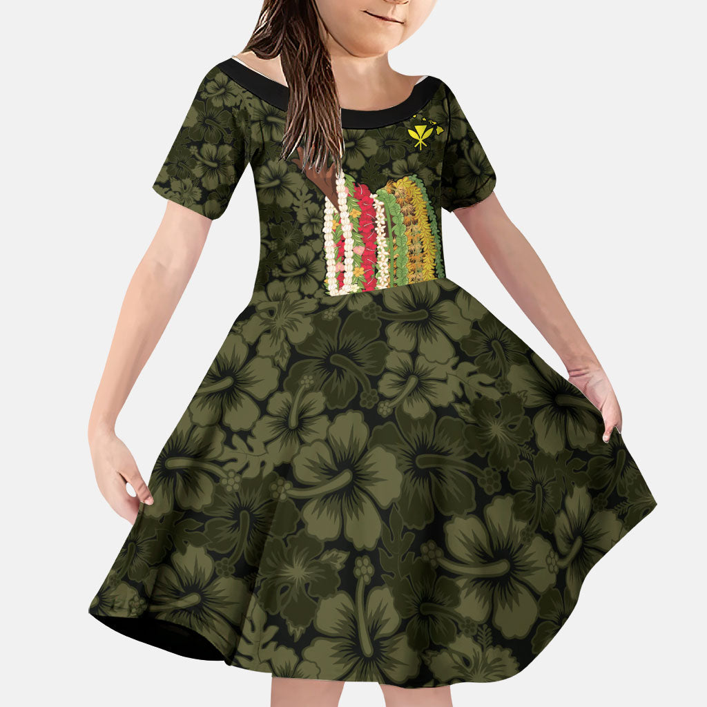 Hawaii Lei Kamehameha Family Matching Off The Shoulder Long Sleeve Dress and Hawaiian Shirt Melemele Seamless Pattern Hibiscus Flower