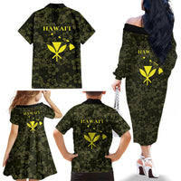 Hawaii Lei Kamehameha Family Matching Off The Shoulder Long Sleeve Dress and Hawaiian Shirt Melemele Seamless Pattern Hibiscus Flower