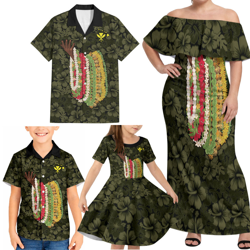 Hawaii Lei Kamehameha Family Matching Off Shoulder Maxi Dress and Hawaiian Shirt Melemele Seamless Pattern Hibiscus Flower LT9 - Polynesian Pride