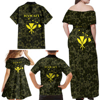 Hawaii Lei Kamehameha Family Matching Off Shoulder Maxi Dress and Hawaiian Shirt Melemele Seamless Pattern Hibiscus Flower