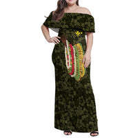 Hawaii Lei Kamehameha Family Matching Off Shoulder Maxi Dress and Hawaiian Shirt Melemele Seamless Pattern Hibiscus Flower