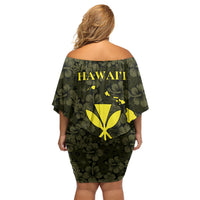 Hawaii Lei Kamehameha Family Matching Off Shoulder Short Dress and Hawaiian Shirt Melemele Seamless Pattern Hibiscus Flower