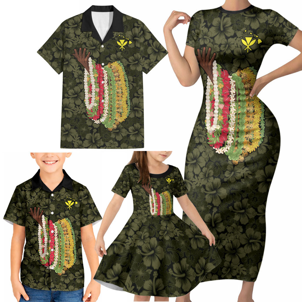 Hawaii Lei Kamehameha Family Matching Short Sleeve Bodycon Dress and Hawaiian Shirt Melemele Seamless Pattern Hibiscus Flower LT9 - Polynesian Pride