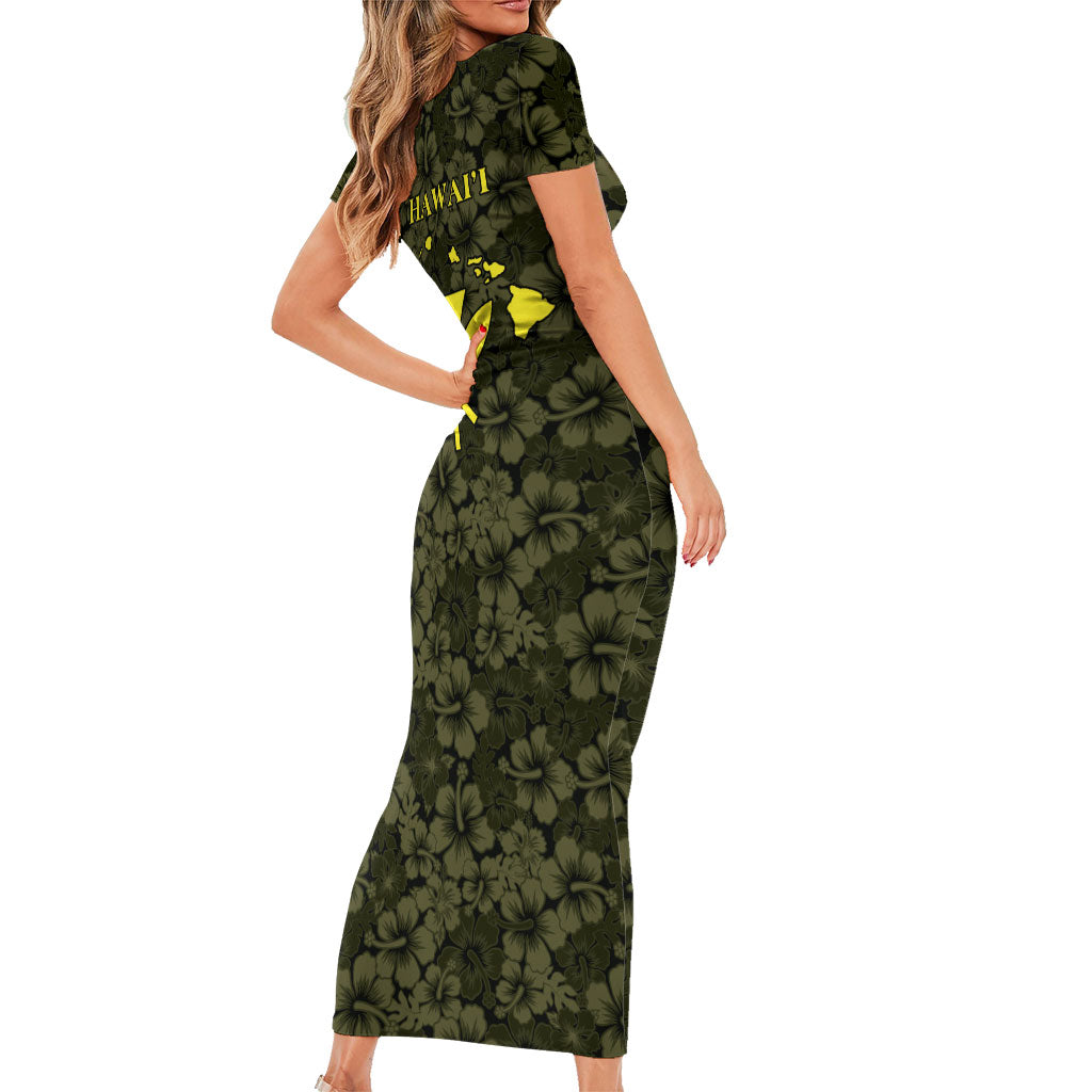 Hawaii Lei Kamehameha Family Matching Short Sleeve Bodycon Dress and Hawaiian Shirt Melemele Seamless Pattern Hibiscus Flower