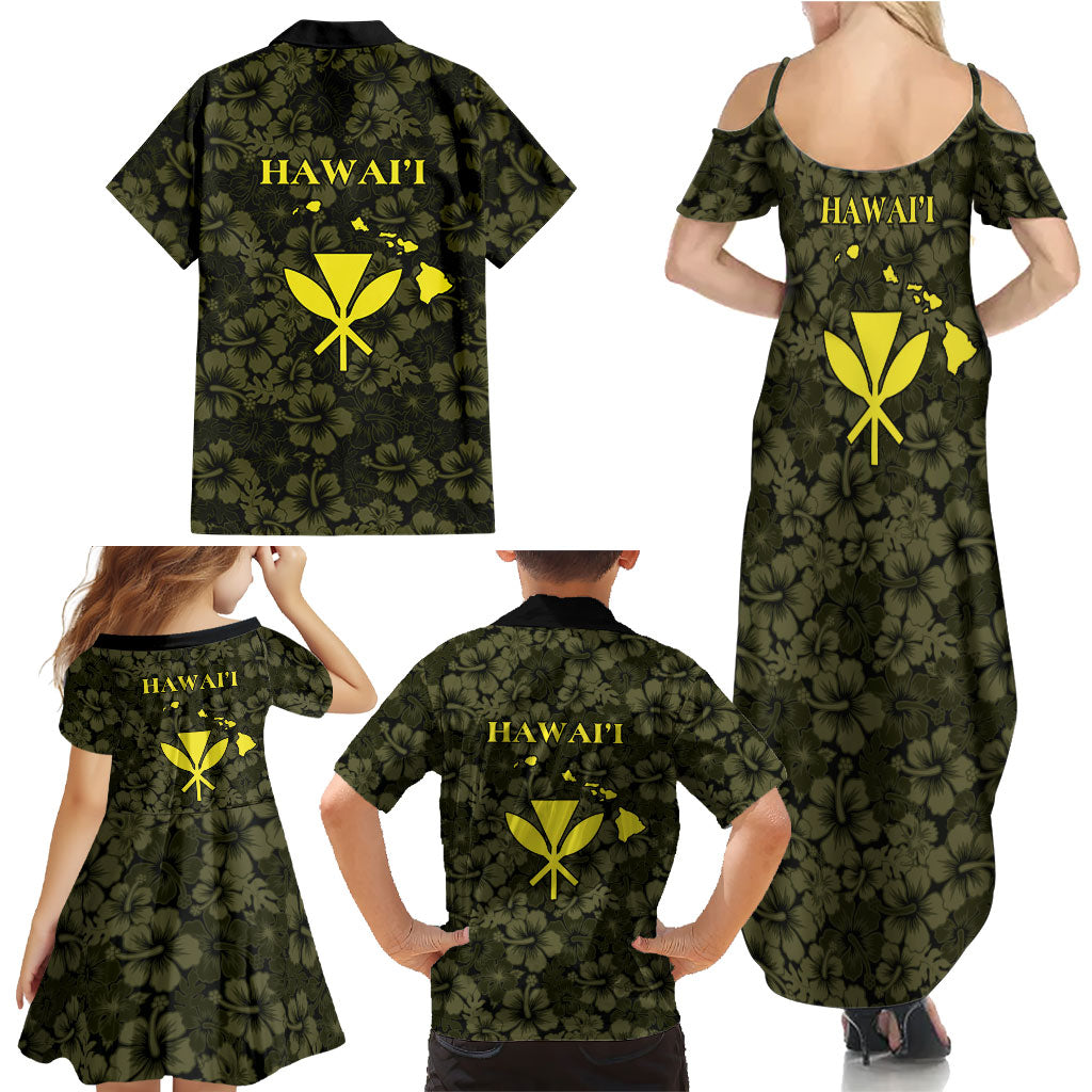 Hawaii Lei Kamehameha Family Matching Summer Maxi Dress and Hawaiian Shirt Melemele Seamless Pattern Hibiscus Flower