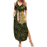 Hawaii Lei Kamehameha Family Matching Summer Maxi Dress and Hawaiian Shirt Melemele Seamless Pattern Hibiscus Flower