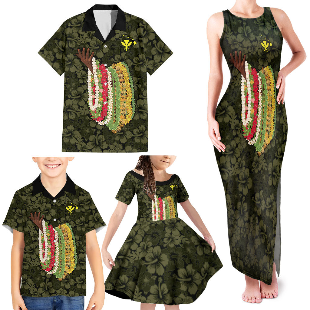 Hawaii Lei Kamehameha Family Matching Tank Maxi Dress and Hawaiian Shirt Melemele Seamless Pattern Hibiscus Flower
