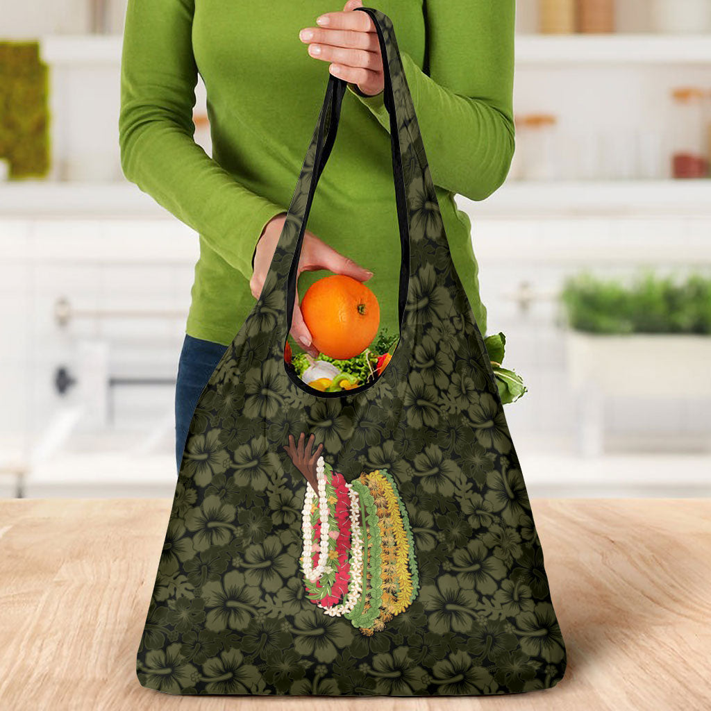Hawaii Lei Kamehameha Grocery Bag Melemele Seamless Pattern Hibiscus Flower