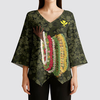 Hawaii Lei Kamehameha Kimono Sleeve Blouse Melemele Seamless Pattern Hibiscus Flower