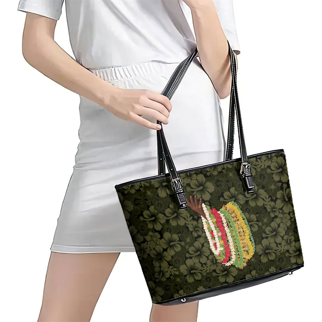 Hawaii Lei Kamehameha Leather Tote Bag Melemele Seamless Pattern Hibiscus Flower LT9 - Polynesian Pride