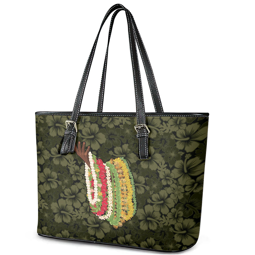 Hawaii Lei Kamehameha Leather Tote Bag Melemele Seamless Pattern Hibiscus Flower LT9 - Polynesian Pride