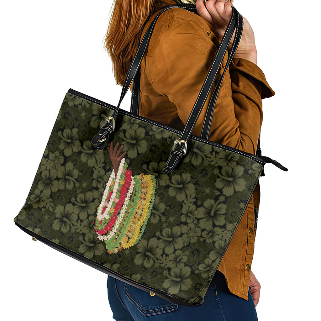 Hawaii Lei Kamehameha Leather Tote Bag Melemele Seamless Pattern Hibiscus Flower LT9 - Polynesian Pride