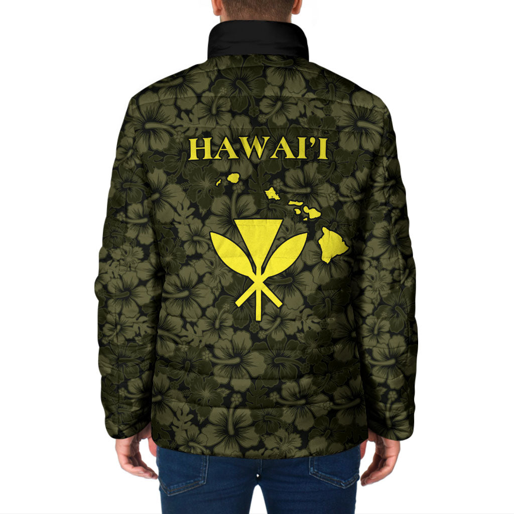 Hawaii Lei Kamehameha Padded Jacket Melemele Seamless Pattern Hibiscus Flower