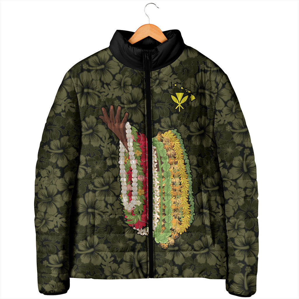 Hawaii Lei Kamehameha Padded Jacket Melemele Seamless Pattern Hibiscus Flower