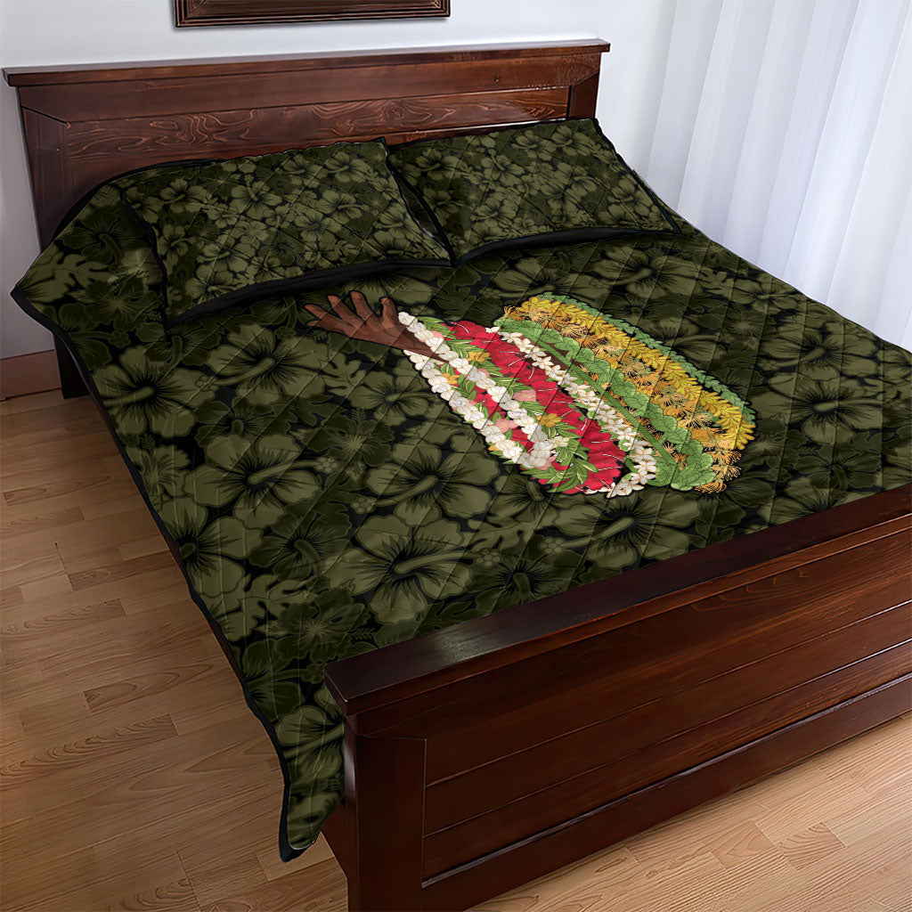 Hawaii Lei Kamehameha Quilt Bed Set Melemele Seamless Pattern Hibiscus Flower