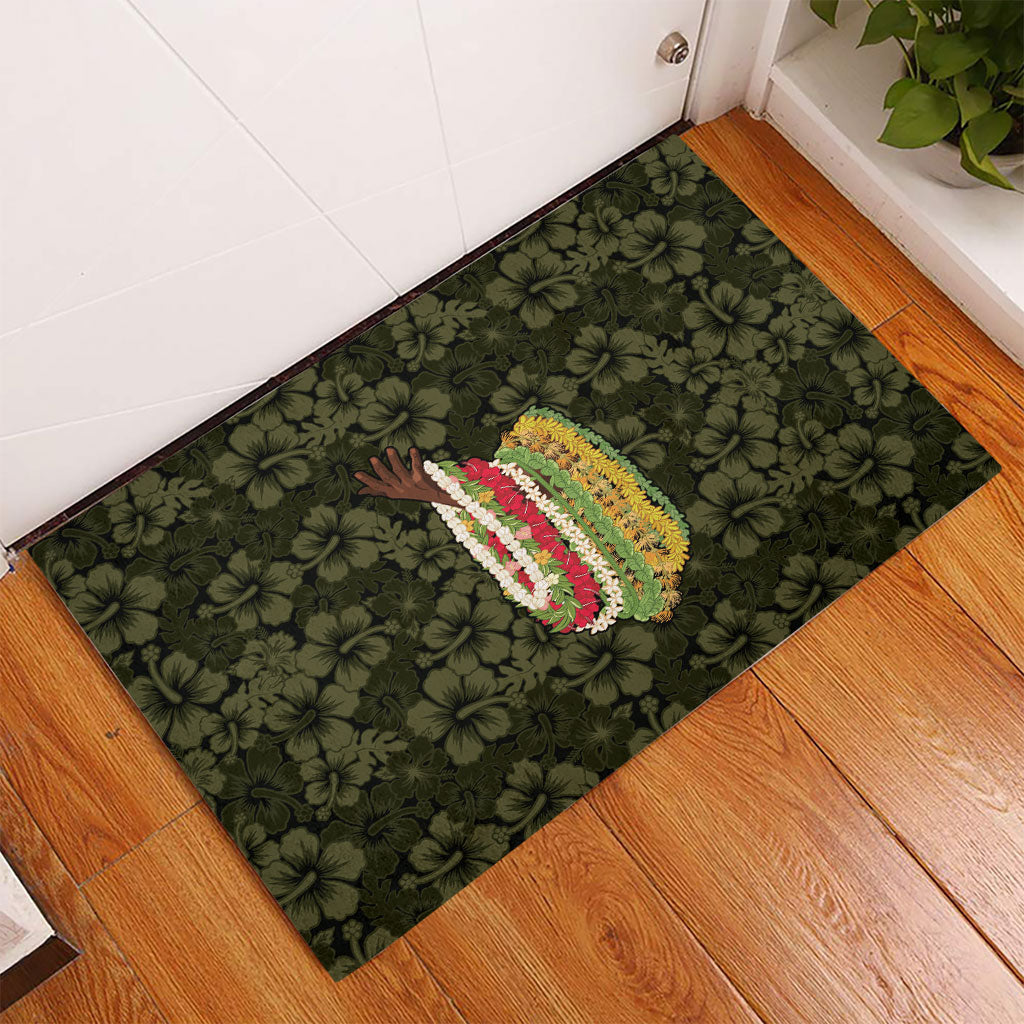 Hawaii Lei Kamehameha Rubber Doormat Melemele Seamless Pattern Hibiscus Flower