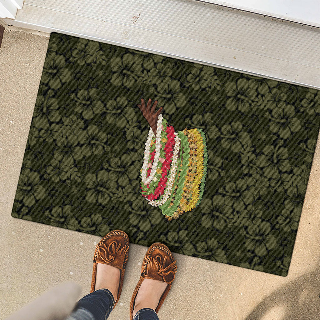 Hawaii Lei Kamehameha Rubber Doormat Melemele Seamless Pattern Hibiscus Flower