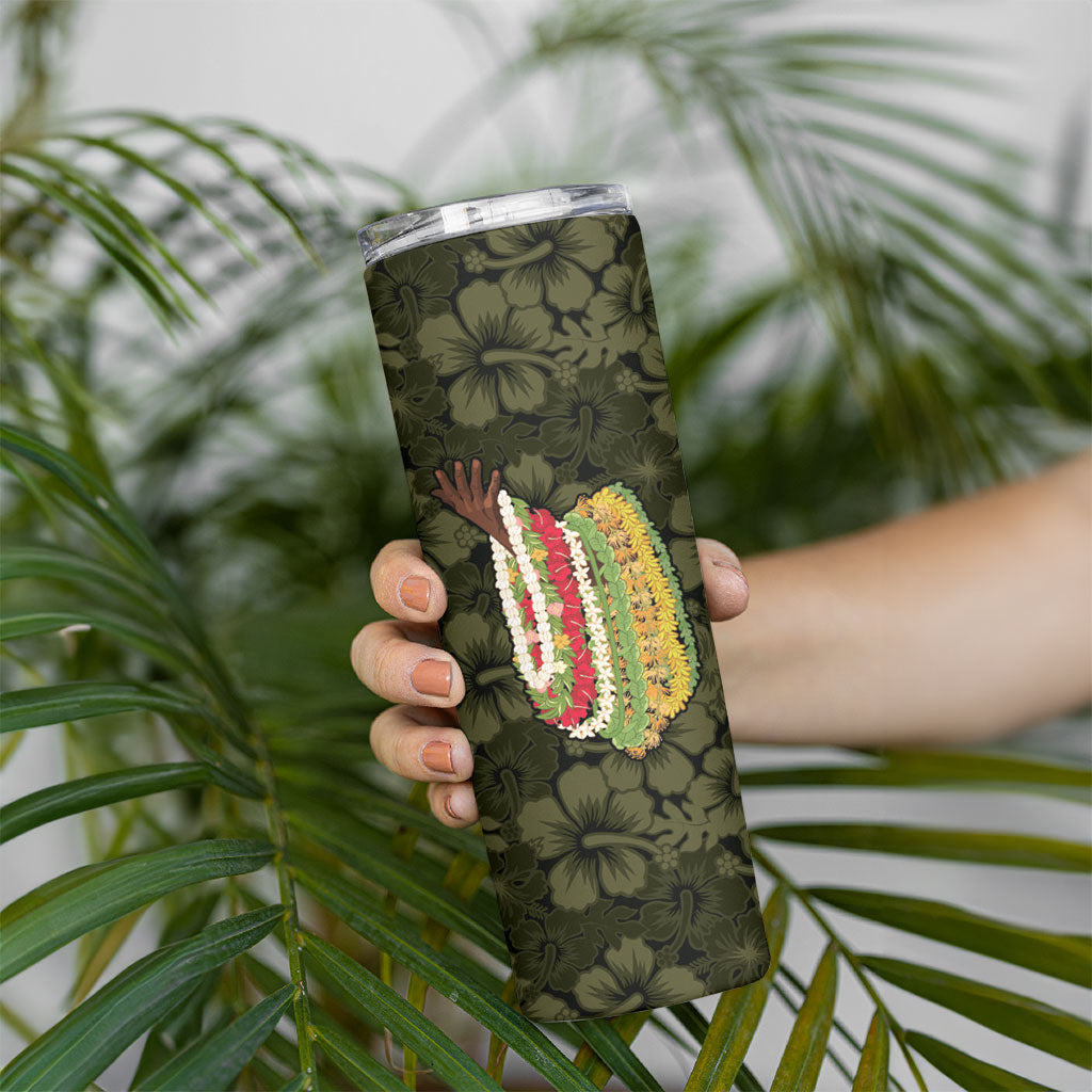 Hawaii Lei Kamehameha Skinny Tumbler Melemele Seamless Pattern Hibiscus Flower LT9 - Polynesian Pride