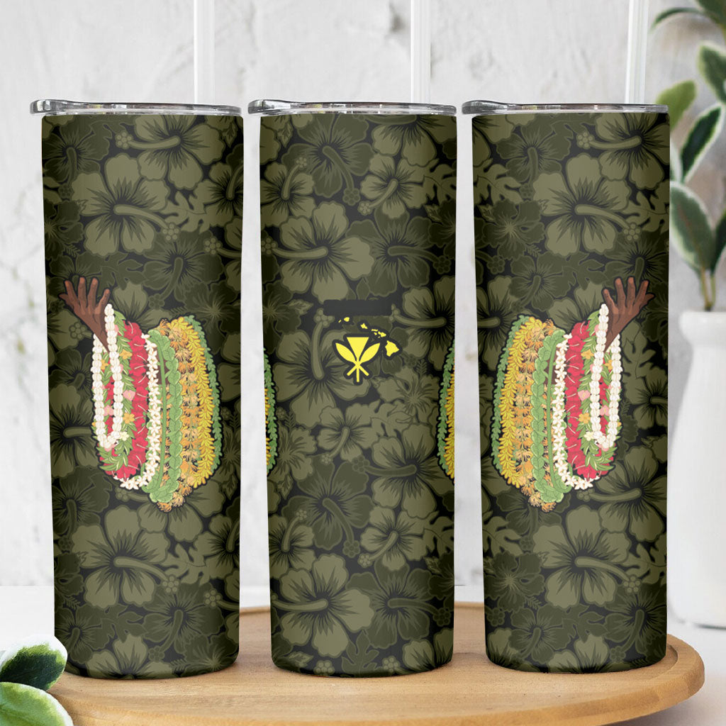 Hawaii Lei Kamehameha Skinny Tumbler Melemele Seamless Pattern Hibiscus Flower LT9 - Polynesian Pride