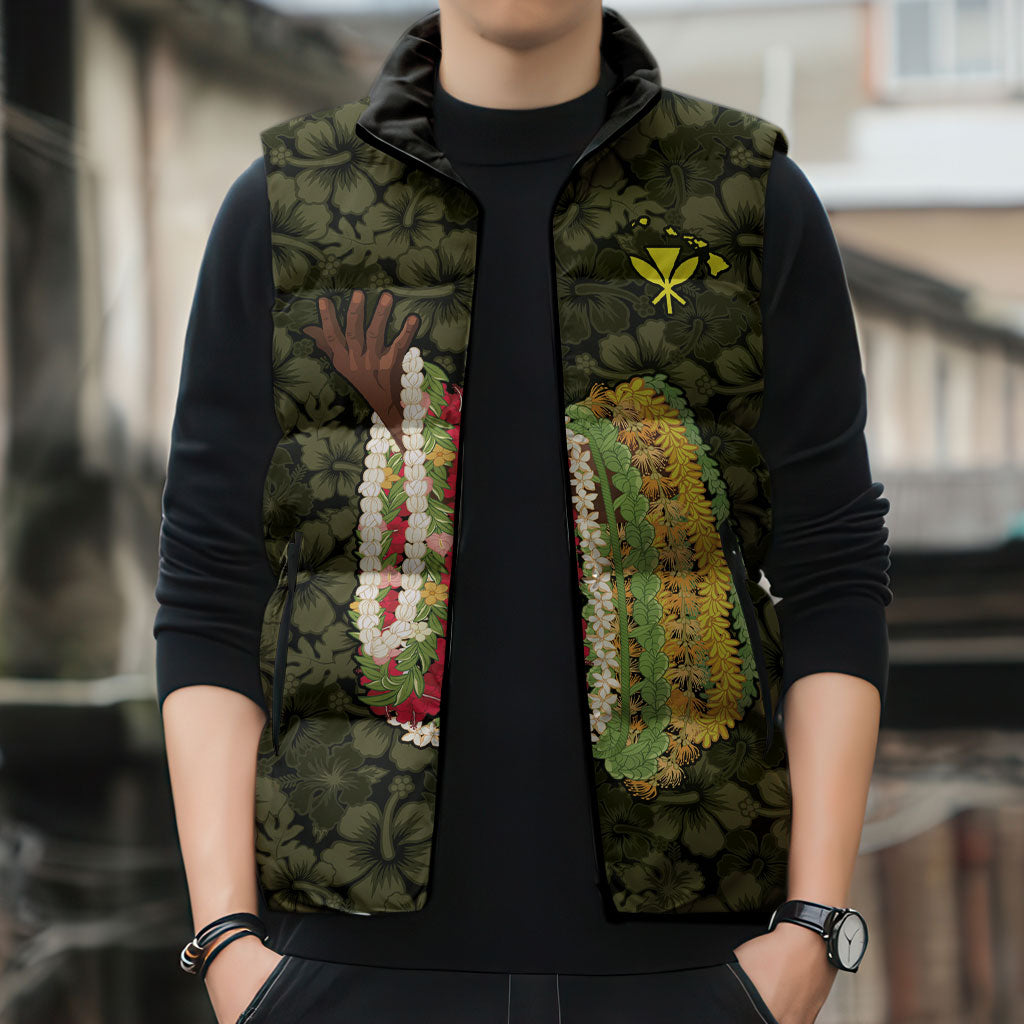 Hawaii Lei Kamehameha Sleeveless Puffer Jacket Melemele Seamless Pattern Hibiscus Flower