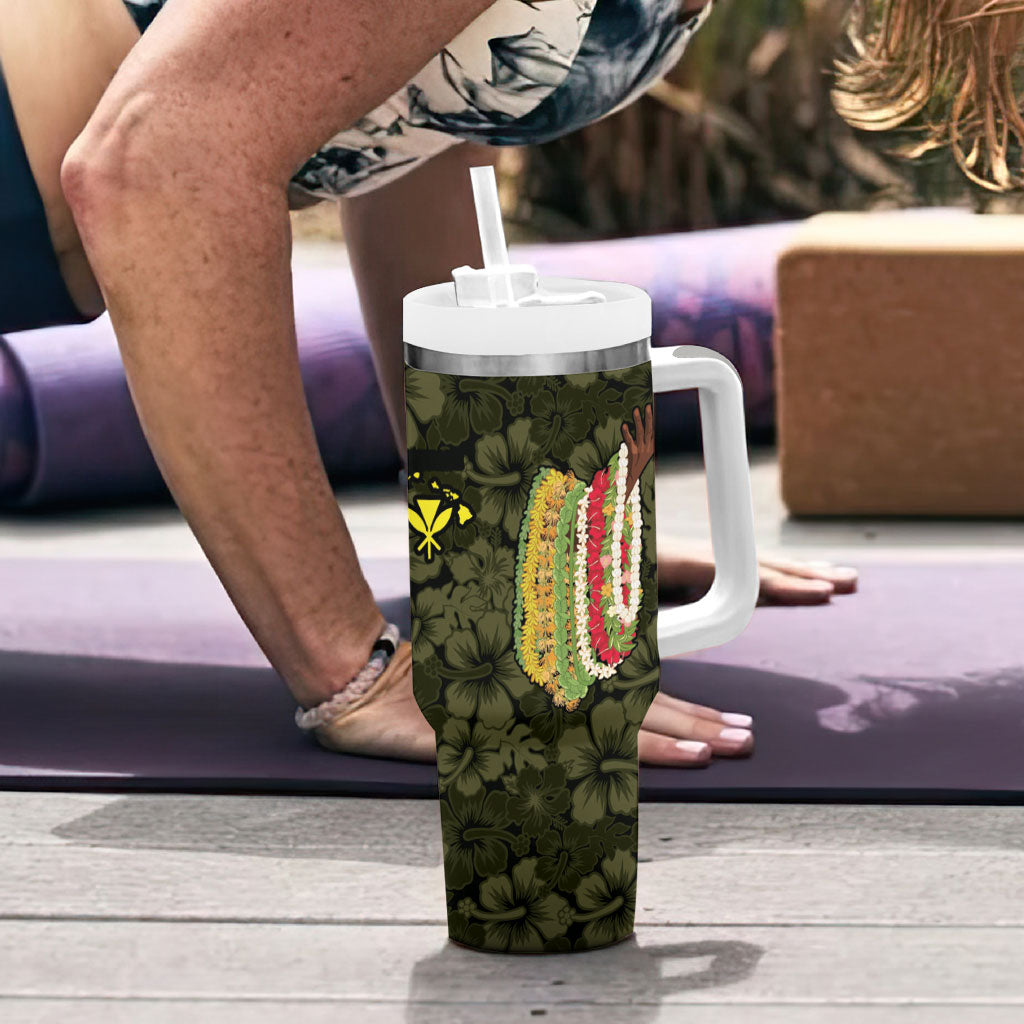 Hawaii Lei Kamehameha Tumbler With Handle Melemele Seamless Pattern Hibiscus Flower