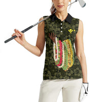 Hawaii Lei Kamehameha Women Sleeveless Polo Shirt Melemele Seamless Pattern Hibiscus Flower