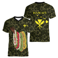 Hawaii Lei Kamehameha Women V-Neck T-Shirt Melemele Seamless Pattern Hibiscus Flower