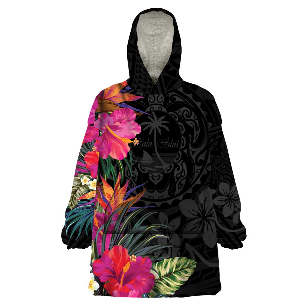 Hafa Adai Guam Wearable Blanket Hoodie Tropical Flowers Colorful Vibes