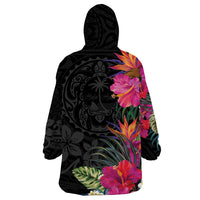 Hafa Adai Guam Wearable Blanket Hoodie Tropical Flowers Colorful Vibes