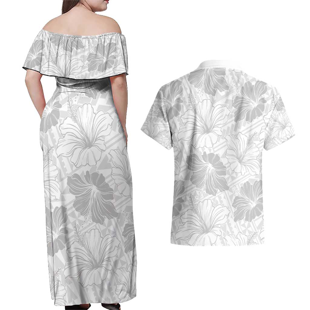 Samoa Lotu Tamaiti Couples Matching Off Shoulder Maxi Dress and Hawaiian Shirt White Sun Day Beauty Hibiscus Ver01
