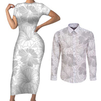 Samoa Lotu Tamaiti Couples Matching Short Sleeve Bodycon Dress and Long Sleeve Button Shirt White Sun Day Beauty Hibiscus Ver01