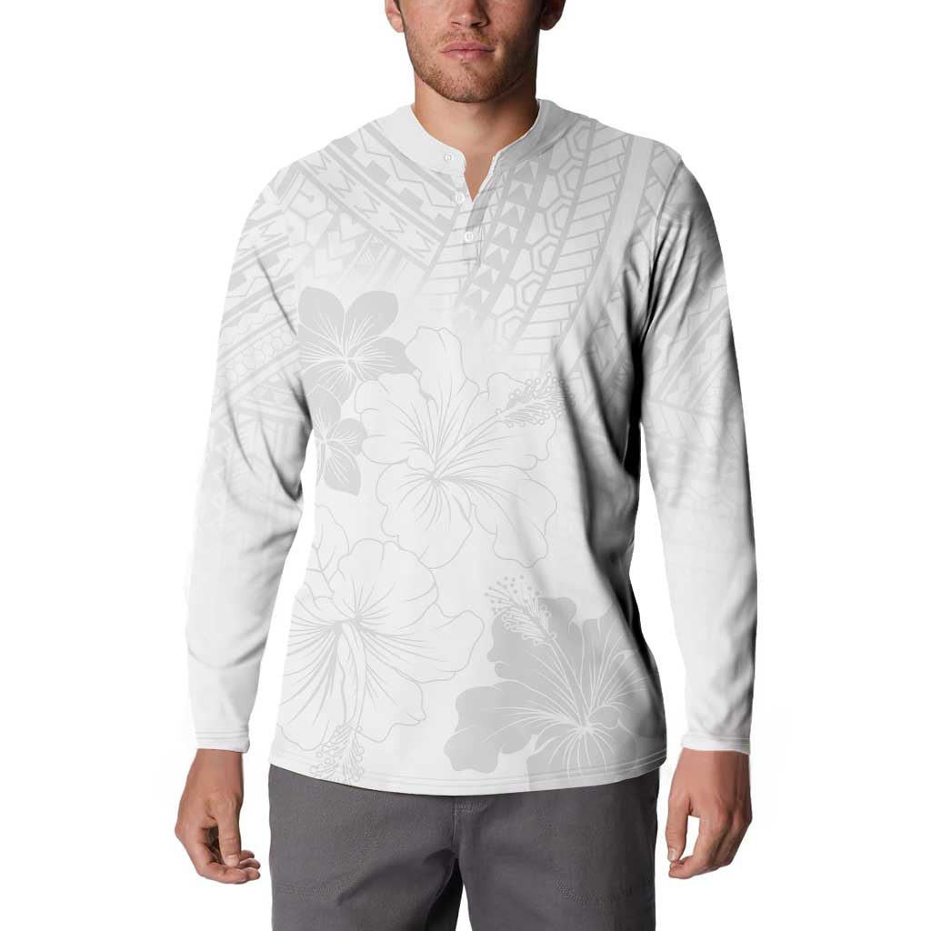 Samoa Lotu Tamaiti Button Sweatshirt White Sun Day Beauty Hibiscus Ver02