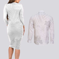 Samoa Lotu Tamaiti Couples Matching Long Sleeve Bodycon Dress and Long Sleeve Button Shirt White Sun Day Beauty Hibiscus Ver02 LT9