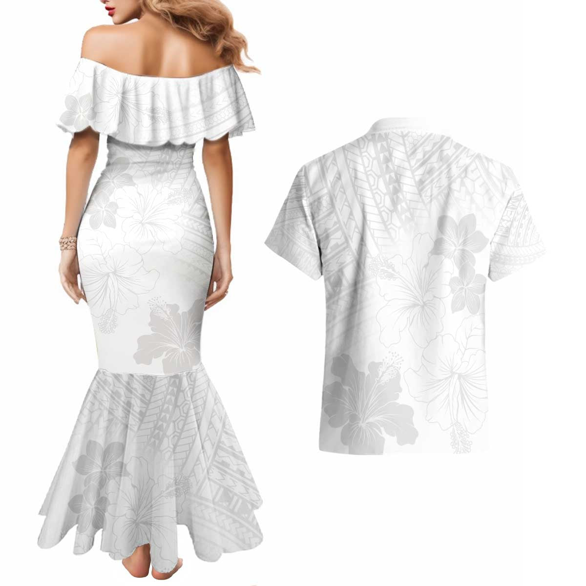 Samoa Lotu Tamaiti Couples Matching Mermaid Dress and Hawaiian Shirt White Sun Day Beauty Hibiscus Ver02