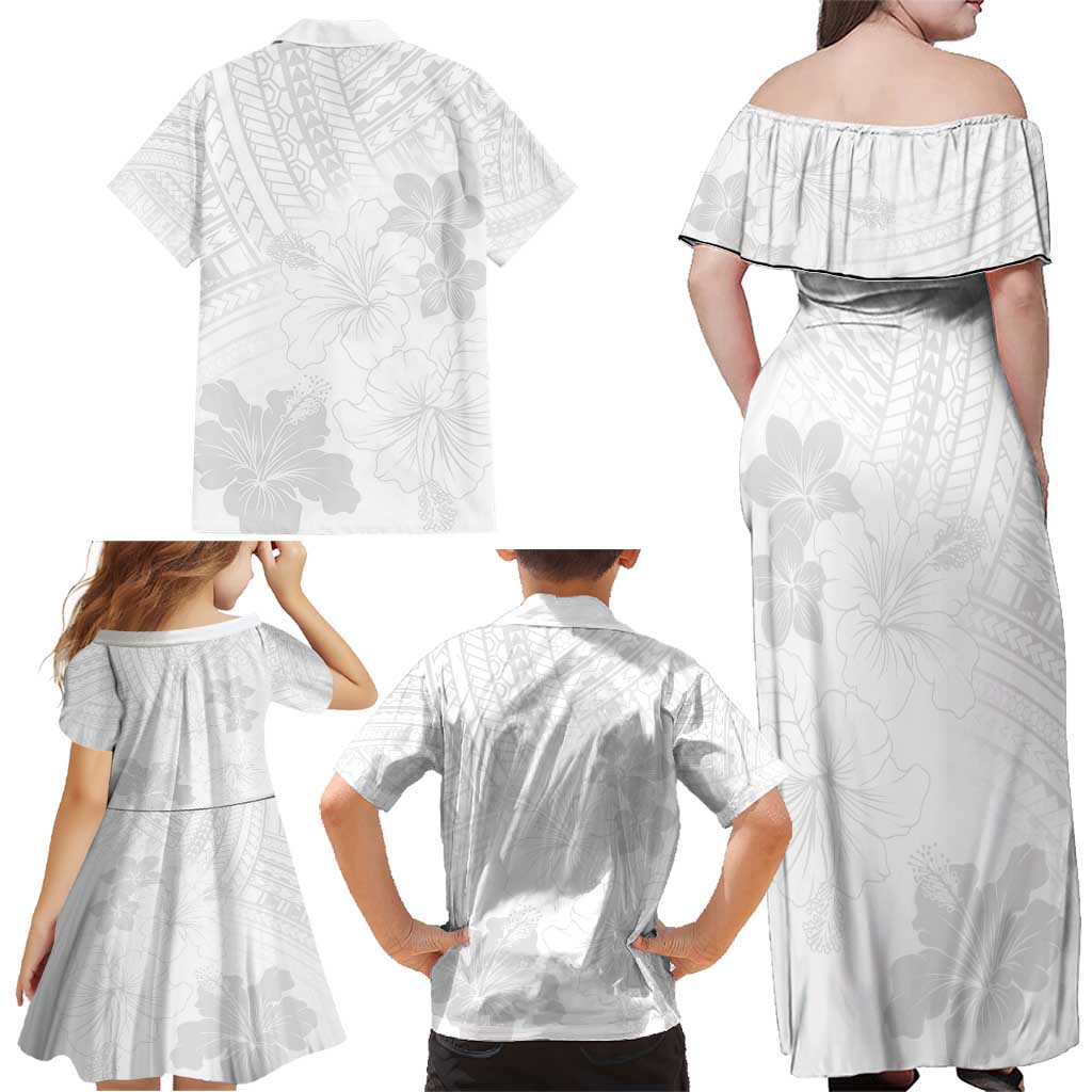 Samoa Lotu Tamaiti Family Matching Off Shoulder Maxi Dress and Hawaiian Shirt White Sun Day Beauty Hibiscus Ver02