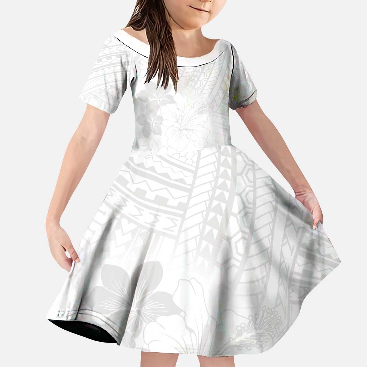 Samoa Lotu Tamaiti Kid Short Sleeve Dress White Sun Day Beauty Hibiscus Ver02 LT9 KID White - Polynesian Pride