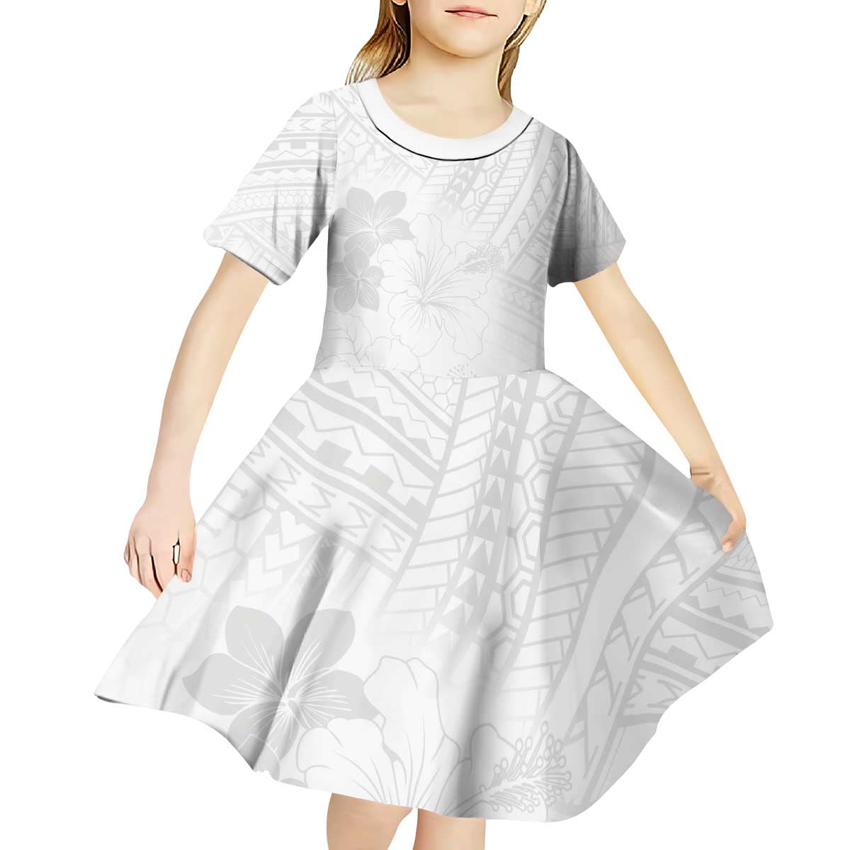 Samoa Lotu Tamaiti Kid Short Sleeve Dress White Sun Day Beauty Hibiscus Ver02 LT9 - Polynesian Pride