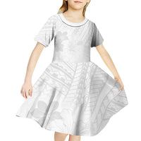 Samoa Lotu Tamaiti Kid Short Sleeve Dress White Sun Day Beauty Hibiscus Ver02 LT9 - Polynesian Pride