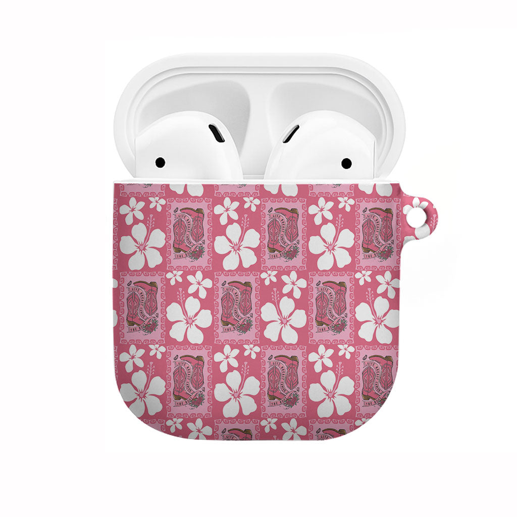 Give Cancer The Boot Pink Cowgirl AirPods Case Western Aloha Hibiscus Paniolo Heritage Floral LT9 Pink - Polynesian Pride