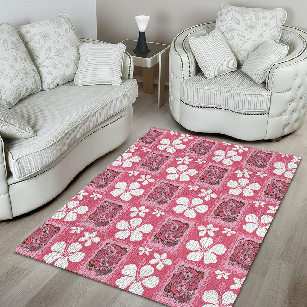 Give Cancer The Boot Pink Cowgirl Area Rug Western Aloha Hibiscus Paniolo Heritage Floral LT9 - Polynesian Pride