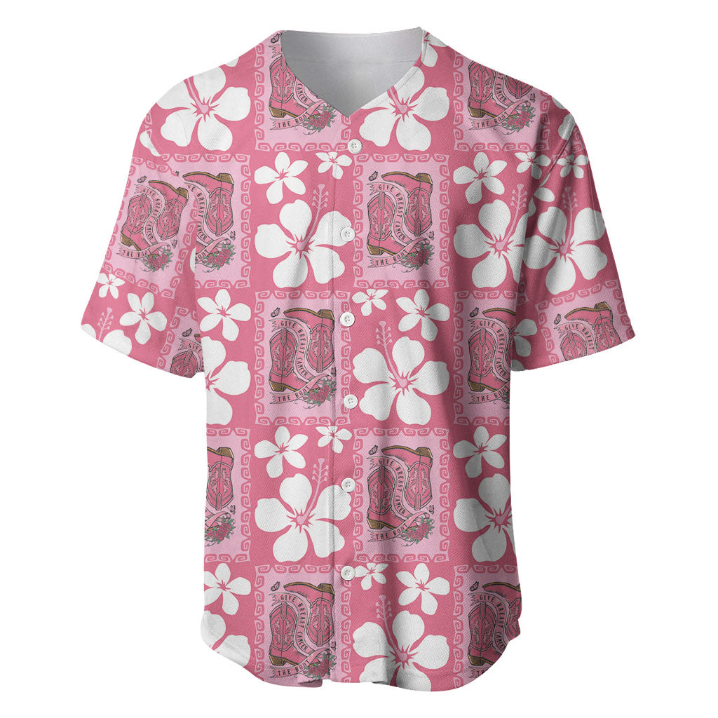 Give Cancer The Boot Pink Cowgirl Baseball Jersey Western Aloha Hibiscus Paniolo Heritage Floral LT9 Pink - Polynesian Pride