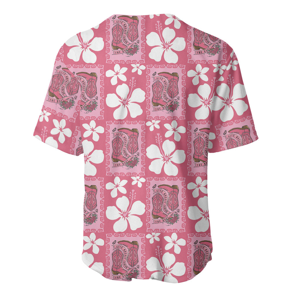 Give Cancer The Boot Pink Cowgirl Baseball Jersey Western Aloha Hibiscus Paniolo Heritage Floral LT9 - Polynesian Pride