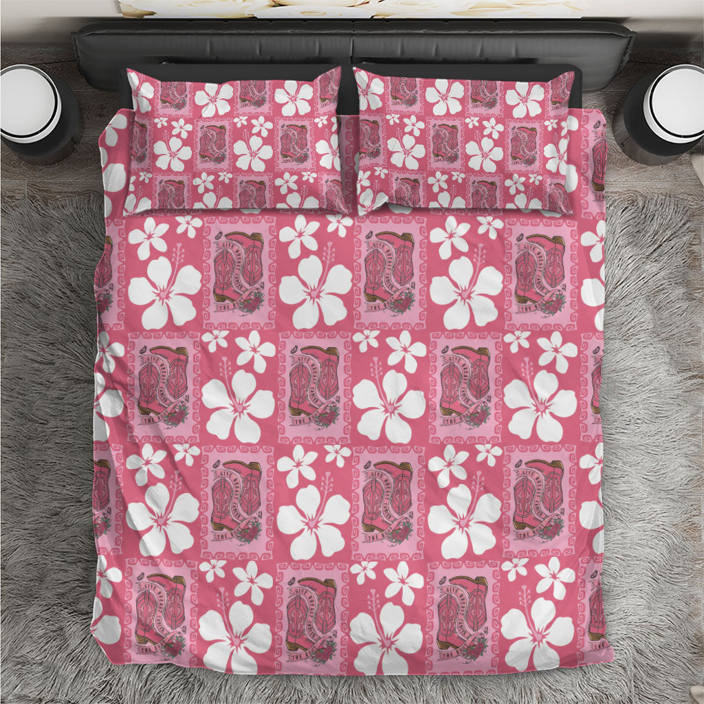 Give Cancer The Boot Pink Cowgirl Bedding Set Western Aloha Hibiscus Paniolo Heritage Floral LT9 Pink - Polynesian Pride