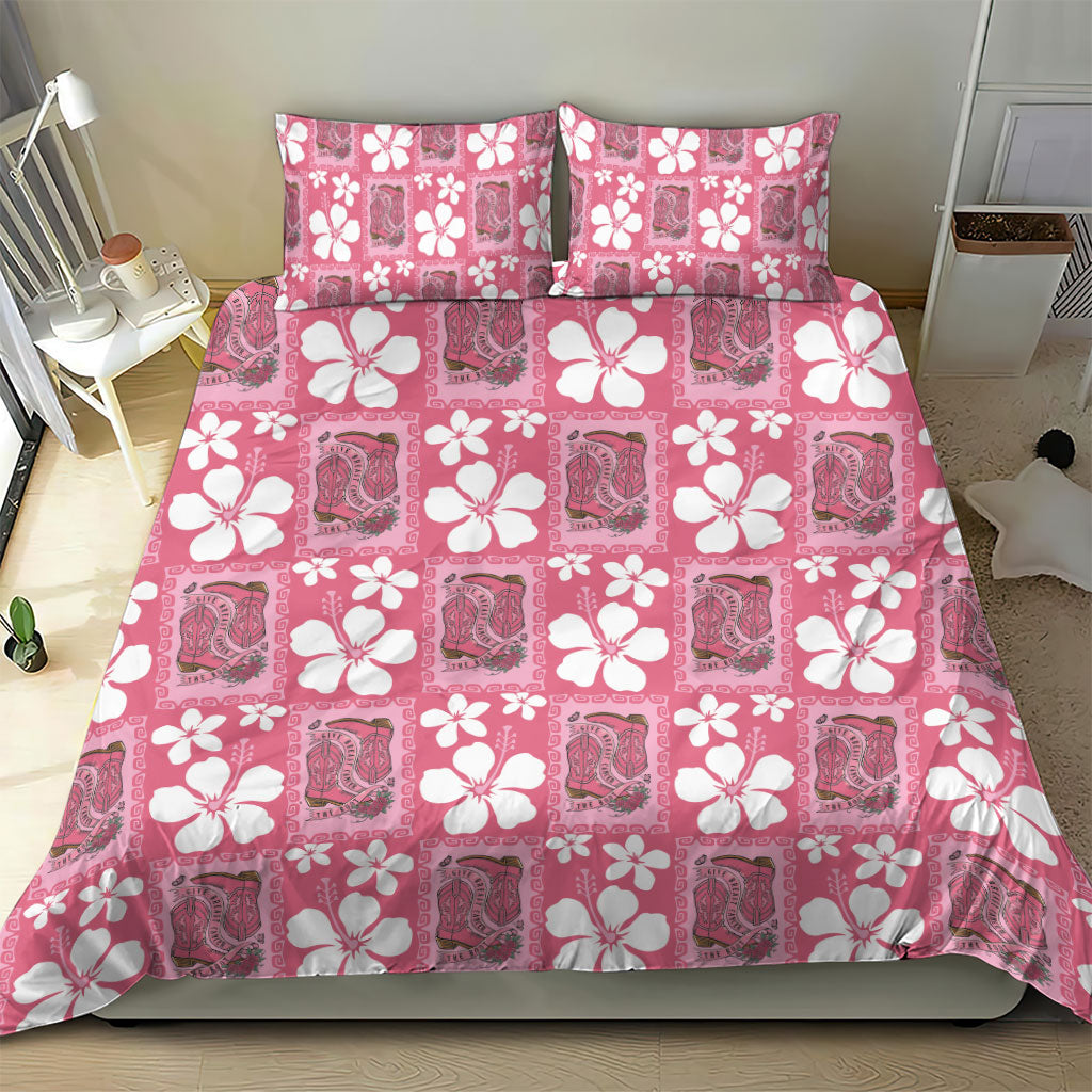 Give Cancer The Boot Pink Cowgirl Bedding Set Western Aloha Hibiscus Paniolo Heritage Floral LT9 - Polynesian Pride